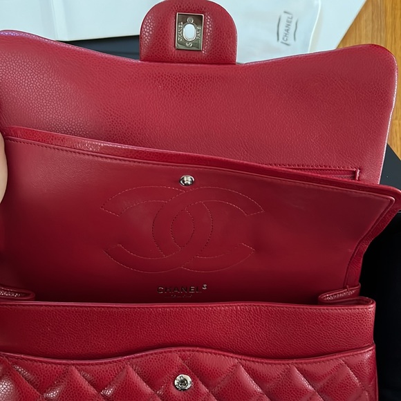 Chanel Classic, Double Flap, Quilted with Caviar leather, Jumbo Red Bag - Picture 7 of 16